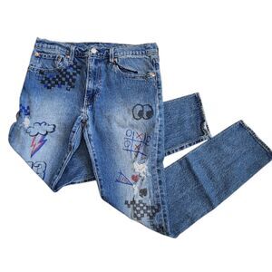 NWOT Levis Premium 512 Men Slim Jeans-W32 L32-Y2K-Streetwear-Distressed-Graffiti